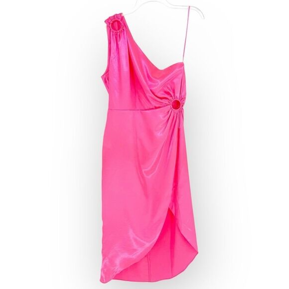 French Connection NWT Adaline Satin One Shoulder‎ Dress in Neon Rose - size 10 - Picture 13 of 16